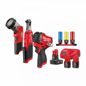 Verkfærasett M12 FUEL™ 3 vélar - högglykill + skrall + ljós (3 rafhlöður)